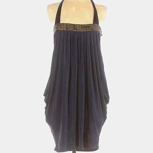 Ted Baker London Halter Sleeveless Pleated Dark Purple Beaded Dress Size US 6/8